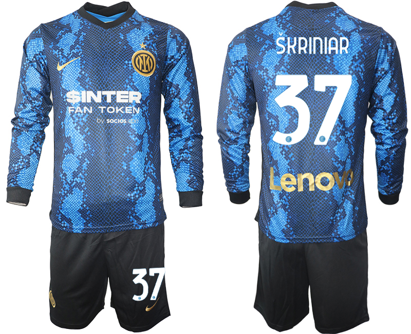 Men 2021-2022 Club Inter Milan home blue Long Sleeve #37 Soccer Jersey